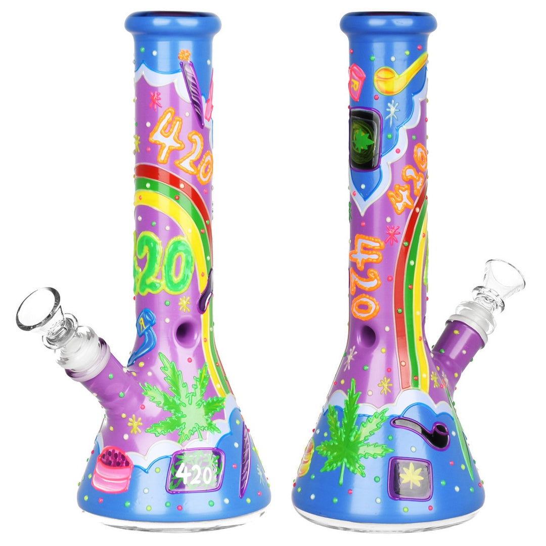 Beach Vibes 420 Painted Glass 10" Beaker Water Pipe