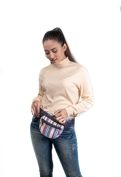 Stylish Cotton Strip Fanny Pack in White