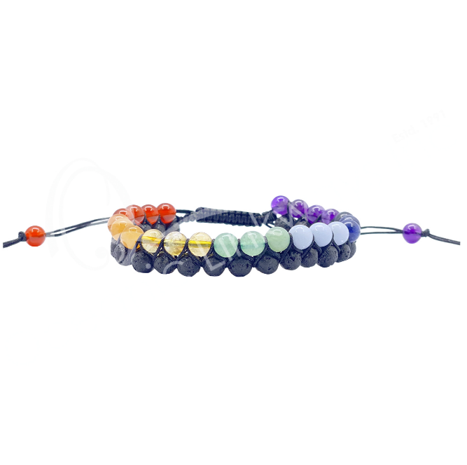 Oceanic - Multi-Chaka Stones & Lava Rock Double Row Adjustable Beaded Bracelet