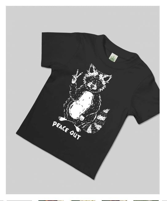 Soul Flower - Peace Out Raccoon T-Shirt for Kids