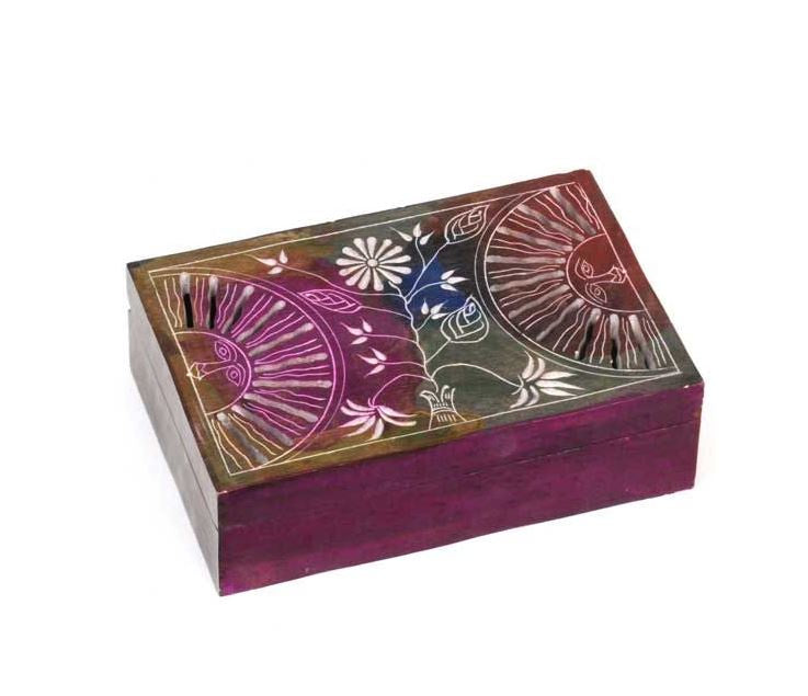 Sun & Flowers Dyed Multicolor Rectangular Soapstone Box