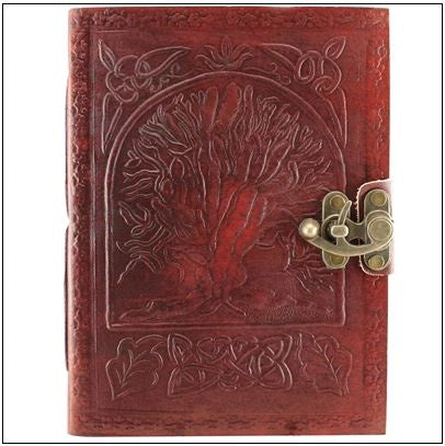 Embossed Tree of Life Leather Journal w/Lock