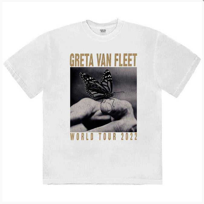 Greta Van Fleet Unisex White T-Shirt - World Tour Butterfly