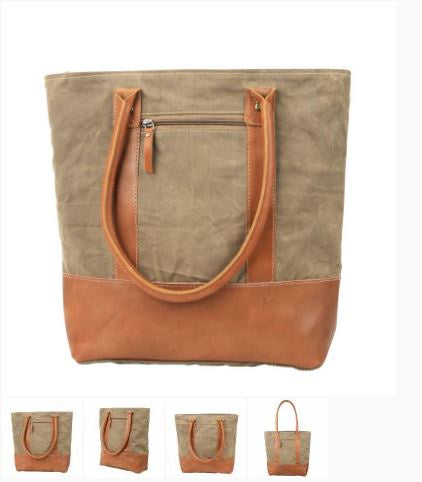 Clea Ray - Plain Canvas & Leather Tote Bag