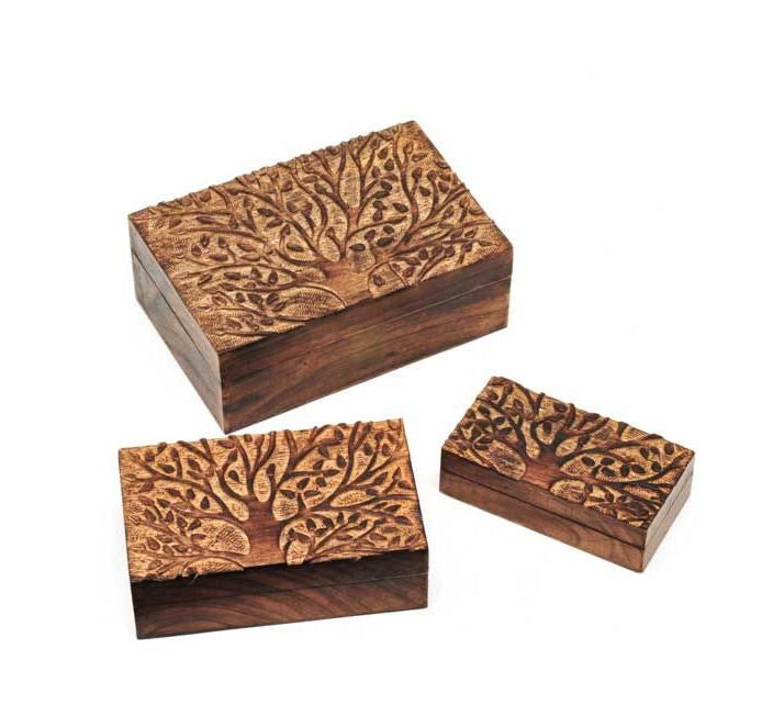 RExpo - Carved Mango Wood Box w/Tree of Life