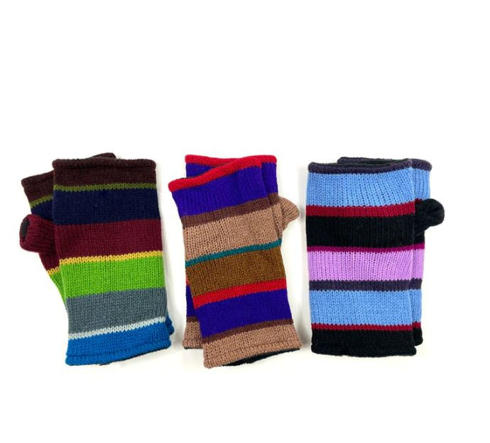 Zig Zag - Striped Fleece Lined Fingerless Gloves