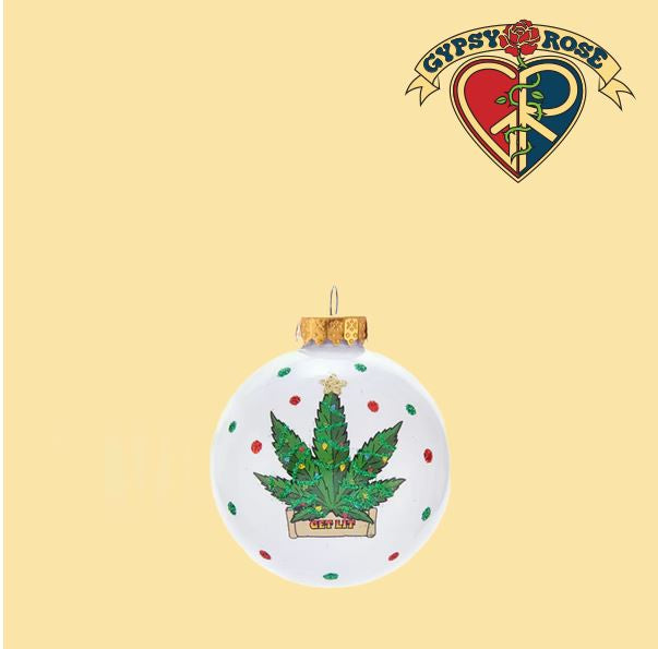 Gypsy Rose - White Glass w/Cannabis Ornament Ball