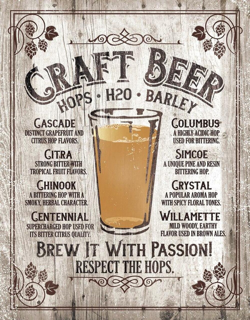 Craft Beer Hops & Barley Tin Sign