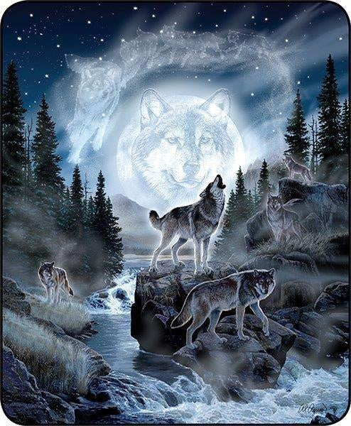 Moon Wolf Faux Fur Luxury Blanket