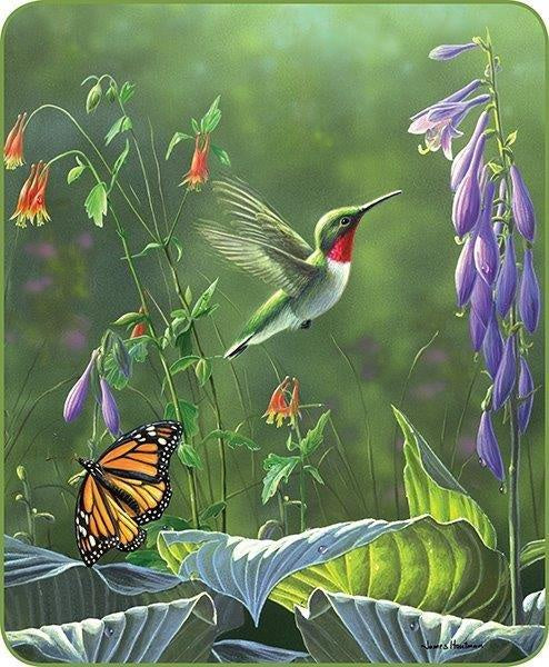Hummingbird and Hosta Faux Fur Luxury Blanket