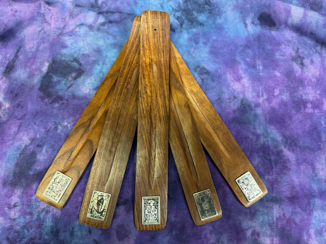 Benjamin - Plain Wooden Incense Burner w/Tarot Card Embellishment