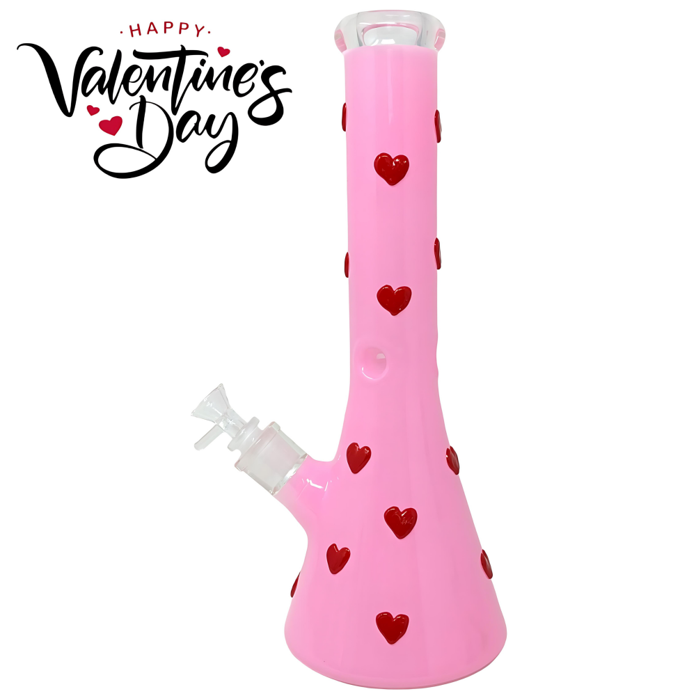 14" In The Heart's Embrace: Romantic Pink Red Elixir Beaker Water Pipe