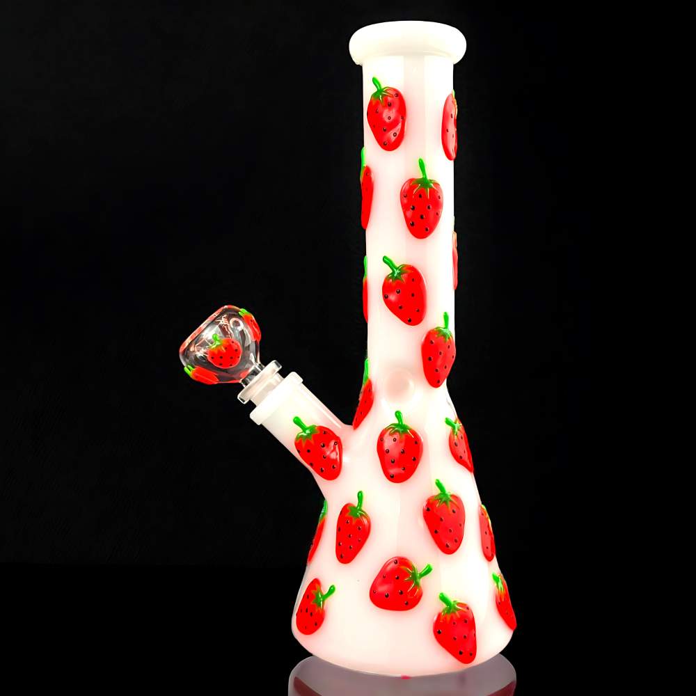 10.5" Radiant Reds In The Dark: Strawberry Art Water Pipe