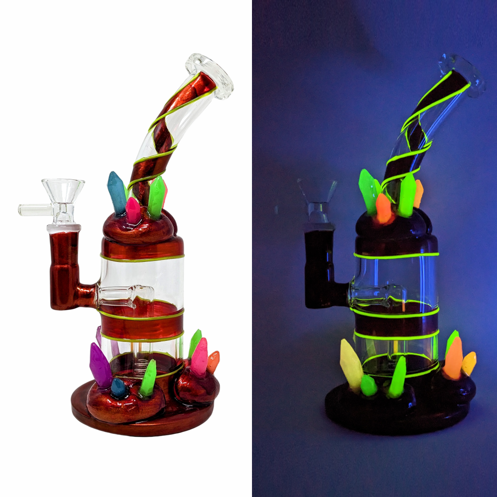 8" Crystalline Spire Glow in the Dark Water Pipe