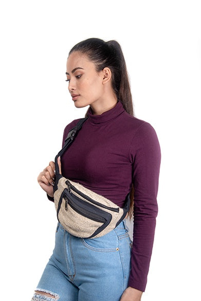 Stylish Cotton Strip Fanny Pack in Light Brown