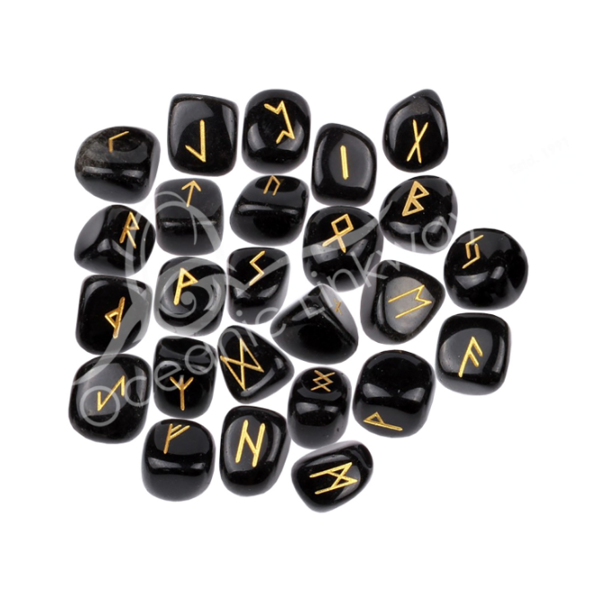 Oceanic - Black Agate Gemstone Rune Set