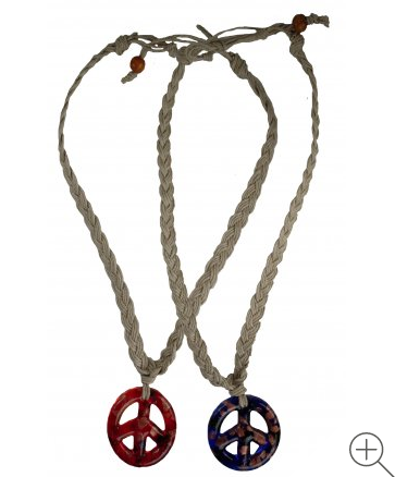 Magic Touch - Murano Glass Medium Peace Sign on/Hemp Necklace