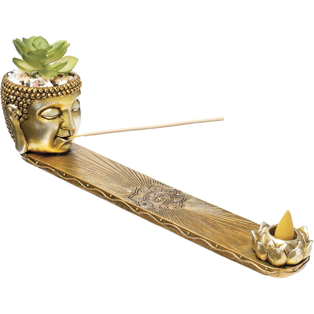 12.5" Buddha Incense Burner with Plant