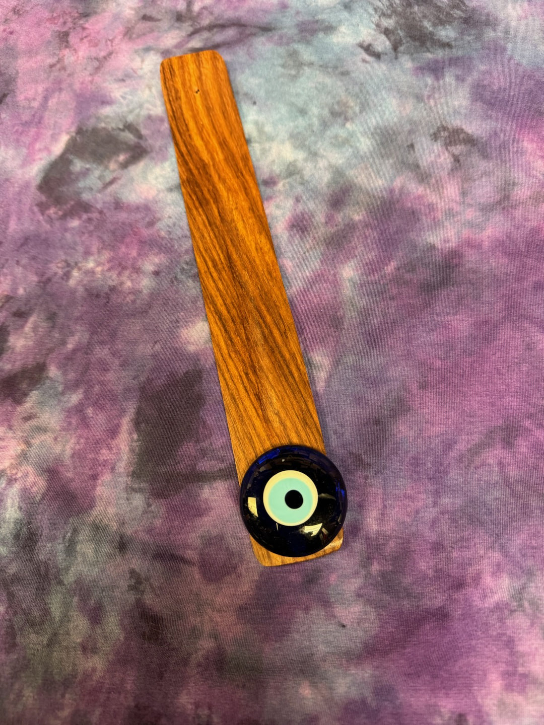 Benjamin - Plain Wooden Incense Burner w/Glass Evil Eye