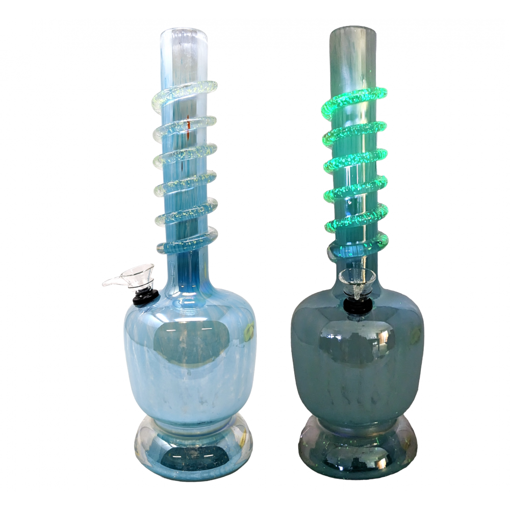 12" Lifted Apple Base With Glow In The Dark Neck Wrap Soft Glass Water Pipe