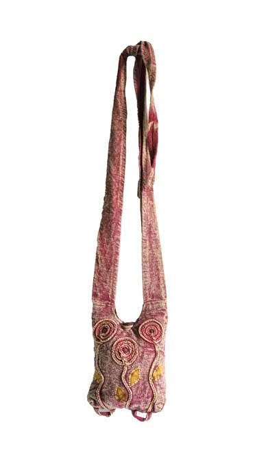 Cotton Crossbody Bag with Hand-Woven Flower Accents