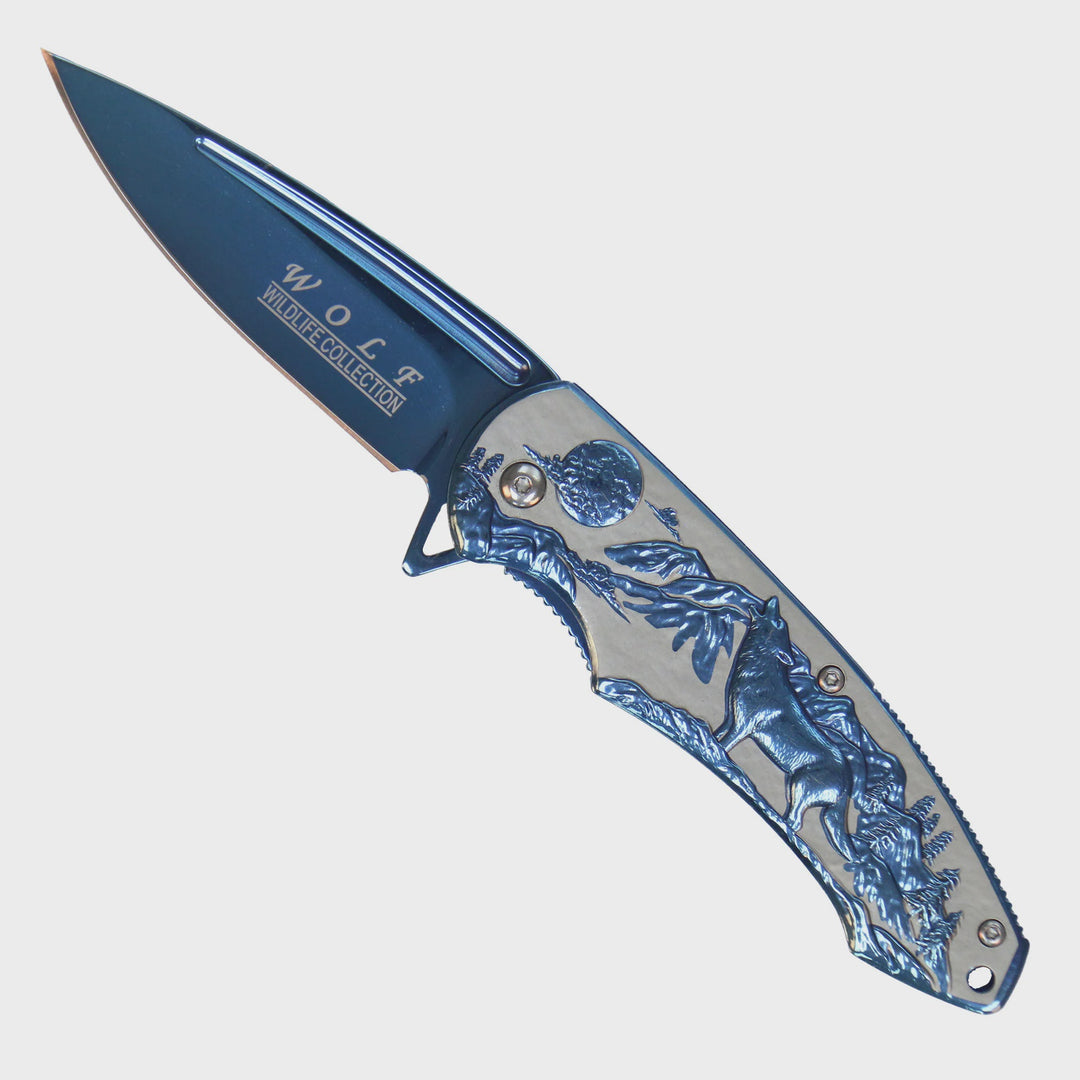 Blue Howling Wolf Knife