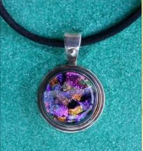 Tidepool - Multi-Colored Dichroic Glass Sterling Pendant on Silk Cord