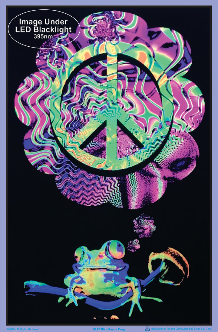 Mushroom Peace Frog Black Light Poster- BL2 B11