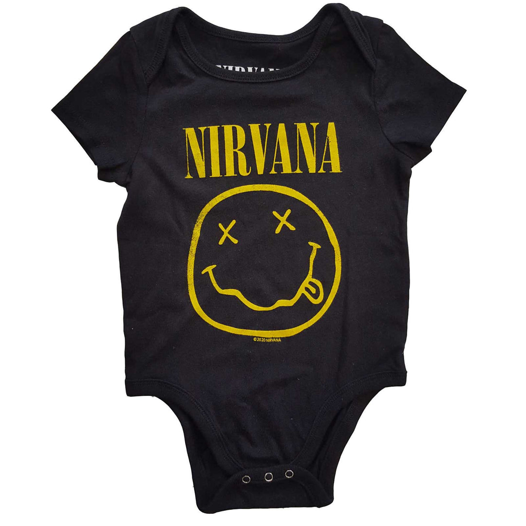 Nirvana Kids Baby Grow - Yellow Happy Face (Black)