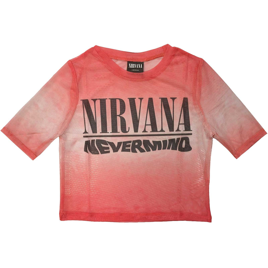 NIRVANA LADIES CROP TOP: NEVERMIND WAVY LOGO (MESH)