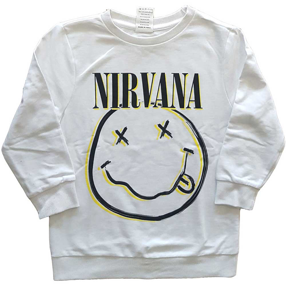 Rock Off - Nirvana 'Inverse Happy Face' Kids White Sweatshirt