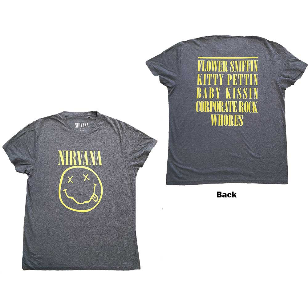 Nirvana Yellow Smiley Flower Sniffin Grey T-Shirt