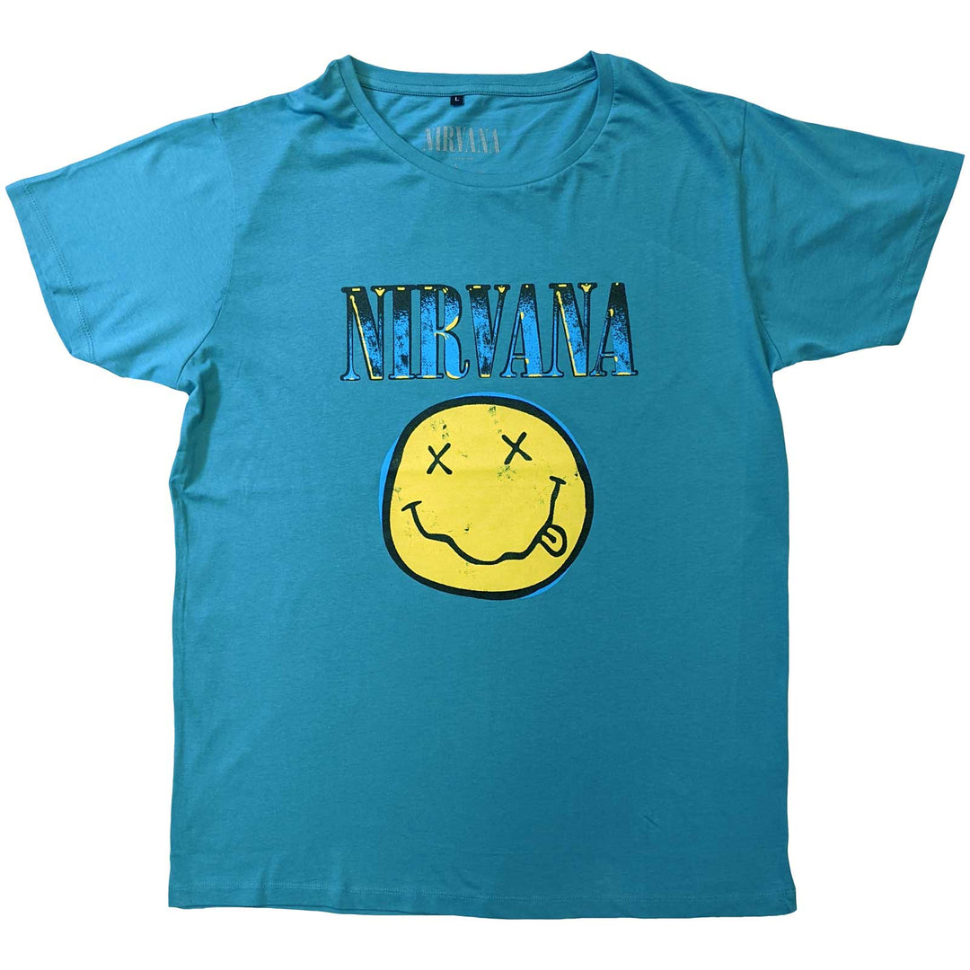 NIRVANA UNISEX T-SHIRT: XEROX HAPPY FACE-Teal