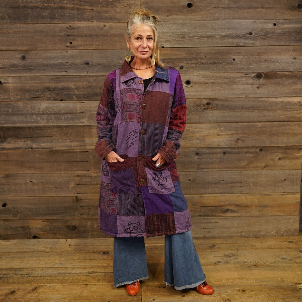 Jayli - All Night Long Overdye Cotton Patchwork Button Up Long Jacket w/SYF Applique