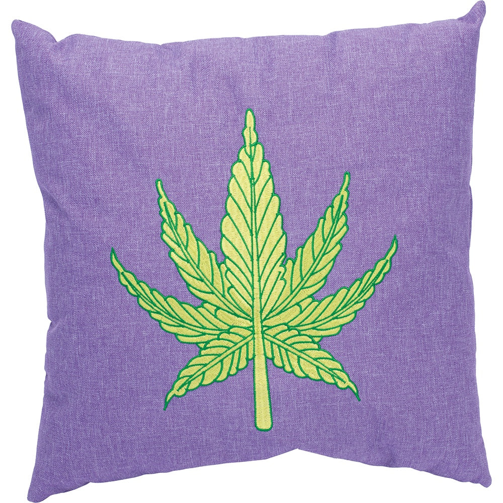 Green Leaf on Purple Plush Pillow