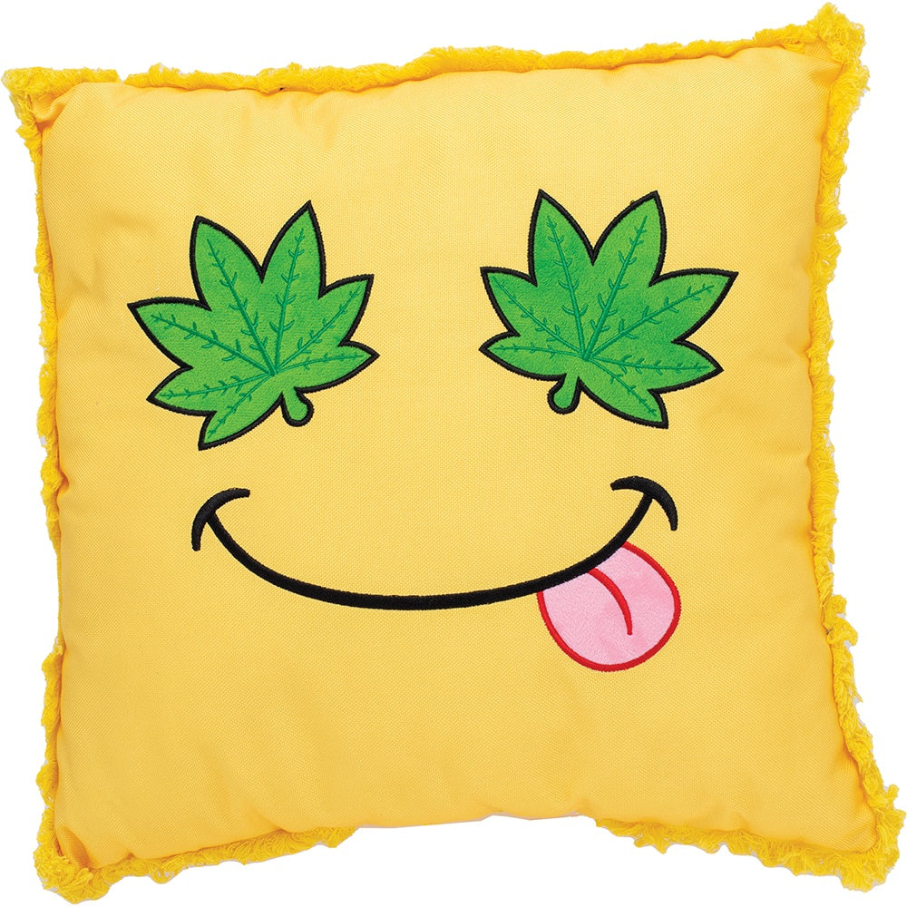 Green Leaf Smiley Face Yellow Plush Pillow