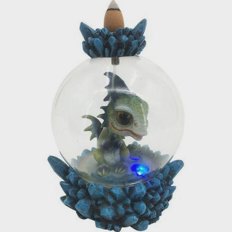 Polyresin Backflow Globe Incense Burner w/ Multi-colored LED - Baby Dragon