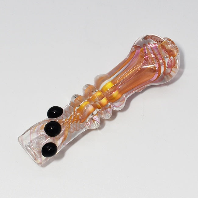 3" Premium Slimy Dots Gold Fume Triple Ring Heavy Glass Chillum