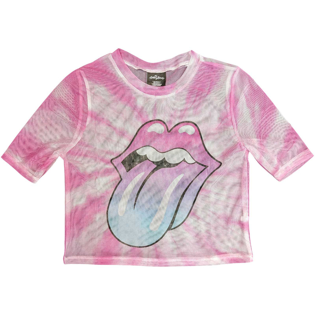 THE ROLLING STONES LADIES CROP TOP: PINK GRADIENT TONGUE (MESH)