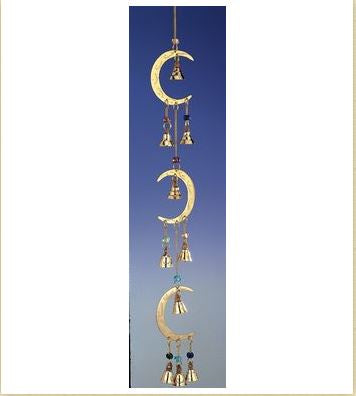 India Arts - Polished Brass Three Moon Charms w/Beads & Bells