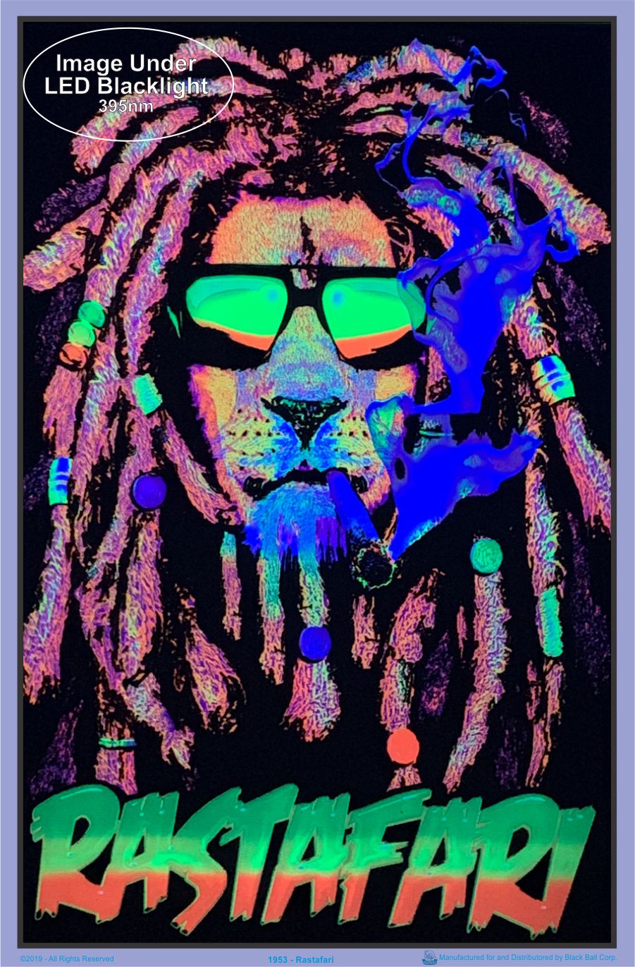 Rastafari Lion- Blacklight Poster 24x36- BL2C13