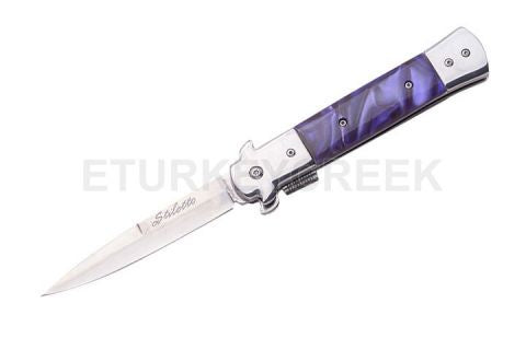 Italian Style Stiletto Folding Knife Purple Handle 5"