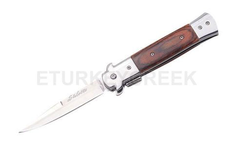 Italian Style Stiletto Folding Knife Wood Handle 5"