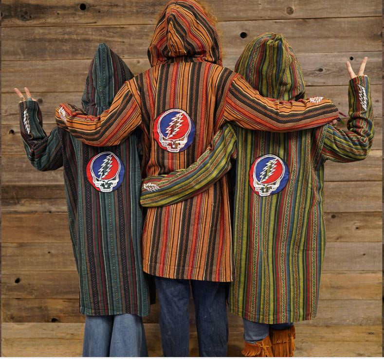Jayli - Striped Heavy Cotton Hooded Long Jacket w/Grateful Dead SYF