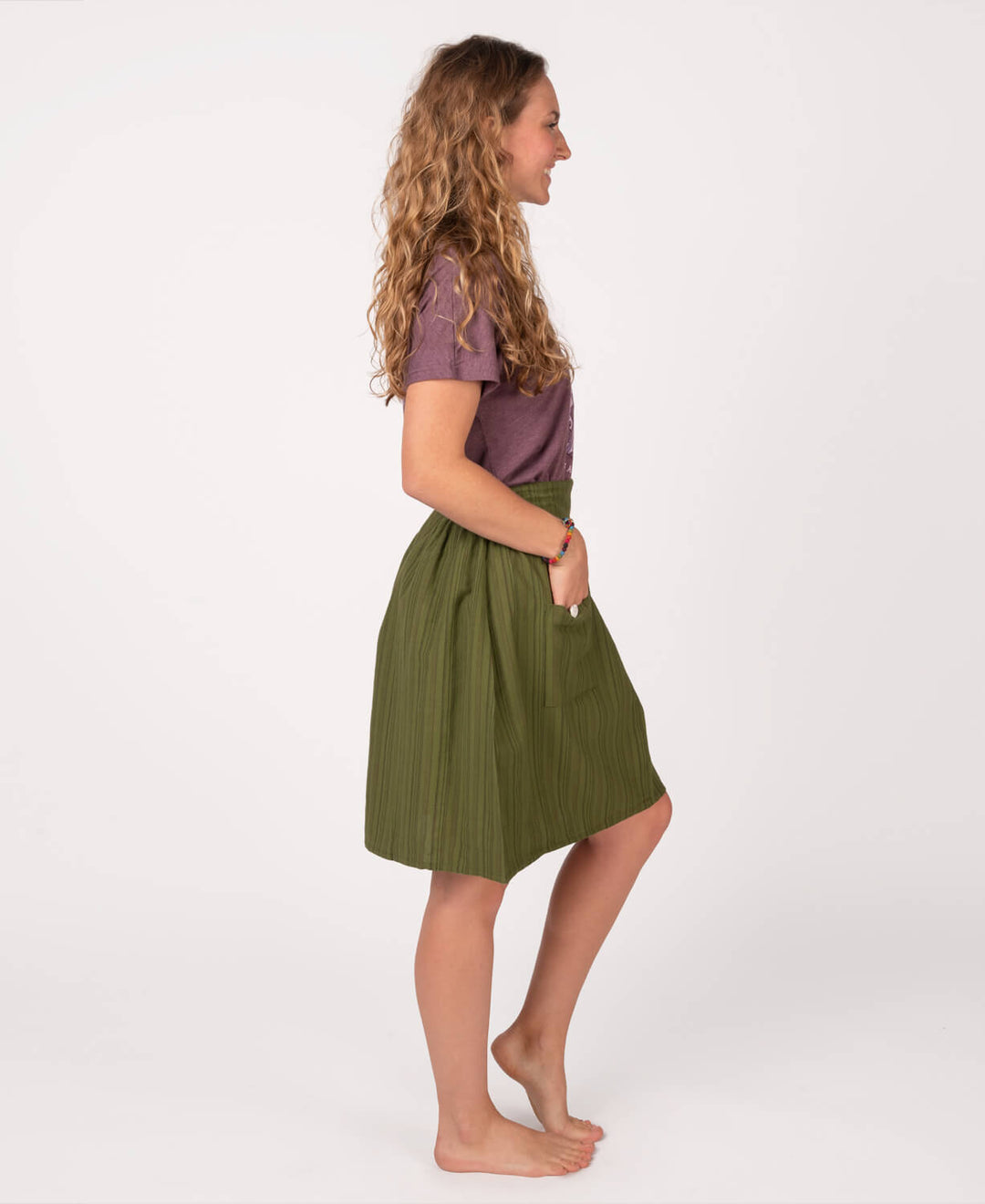 Striped Hippie Skirt w Elastic Waist - Spirit Sage