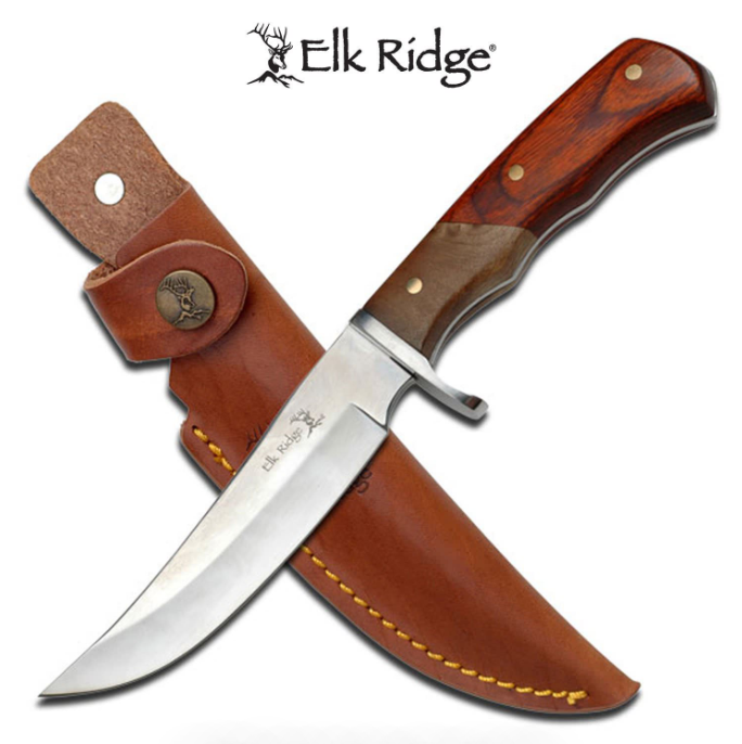 Elk Ridge Wood Handle Hunting Knife w/Sheath