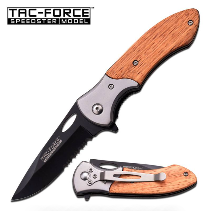 Wood Handle Spring Assisted Folding Knife