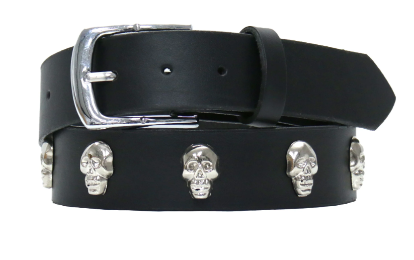 Black Leather Belt w/Skulls