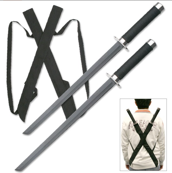 Twin Ninja Sword Set with Body Harness Strap