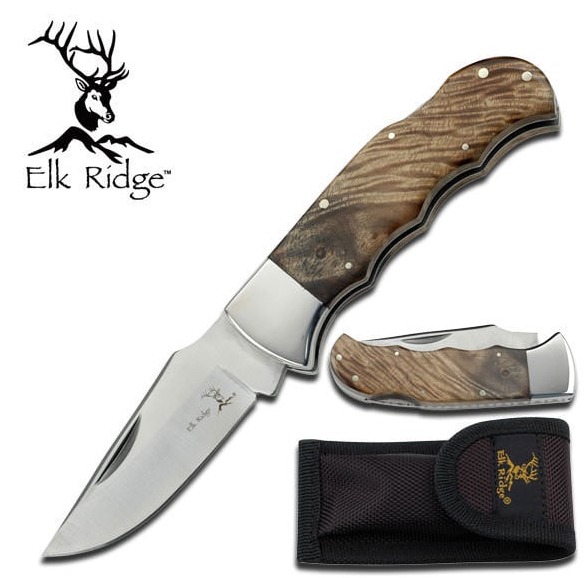 Elk Ridge Burl Wood Handle Lockback Pocket Knife